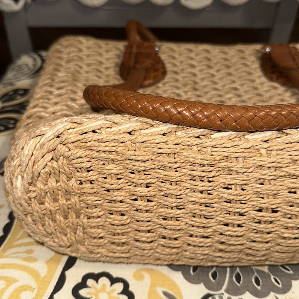 Brighton Woven Straw Shoulder Bag with Brown Leather Trim - Picture 6 of 14